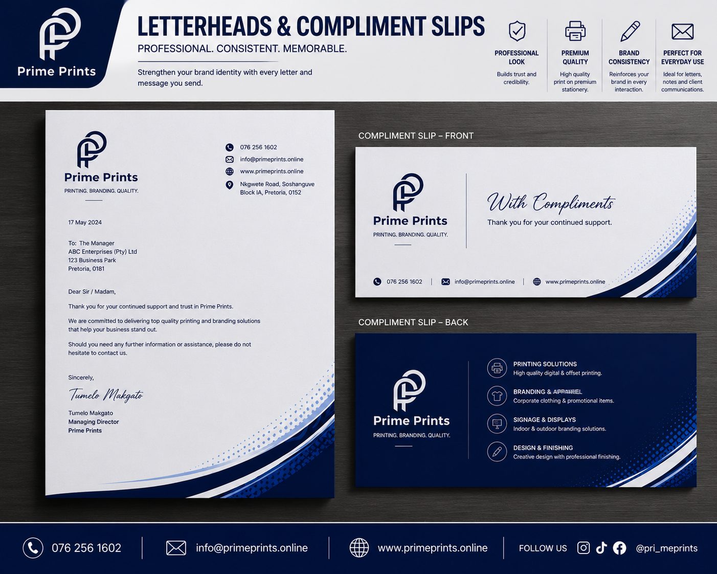 Letterheads and compliment slips