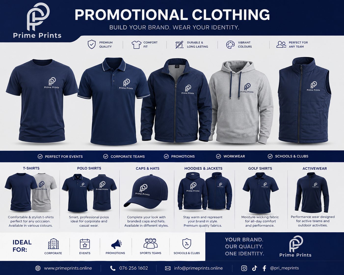 Promotional branded clothing range
